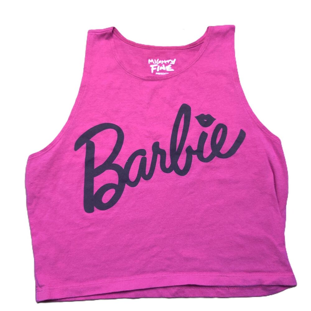 Barbie Pink Crop Tank Top Mighty Fine Mattel Graphic XL Sleeveless Stretch